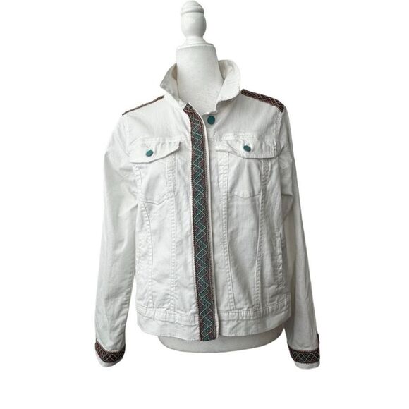 White Denim Jacket Custom Floral Design Painted Back SZ L - Picture 13 of 13